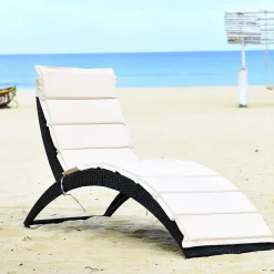 Tangkula Foldable Patio Lounge Chair, Outdoor Rattan Lounger Chaise