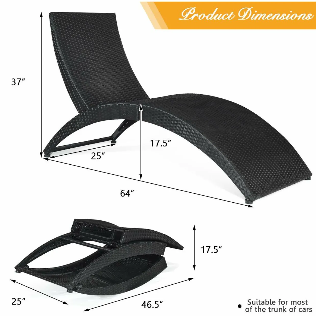 Tangkula Foldable Patio Lounge Chair, Outdoor Rattan Lounger Chaise