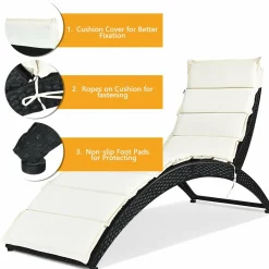 Tangkula Foldable Patio Lounge Chair, Outdoor Rattan Lounger Chaise