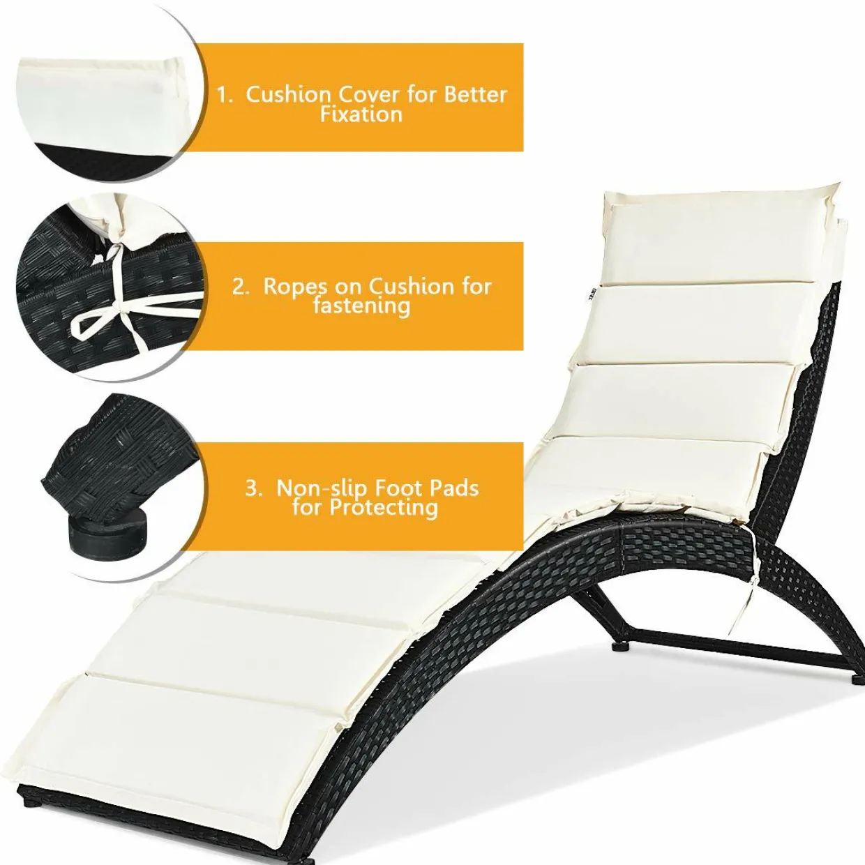 Tangkula Foldable Patio Lounge Chair, Outdoor Rattan Lounger Chaise