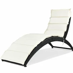 Tangkula Foldable Patio Lounge Chair, Outdoor Rattan Lounger Chaise