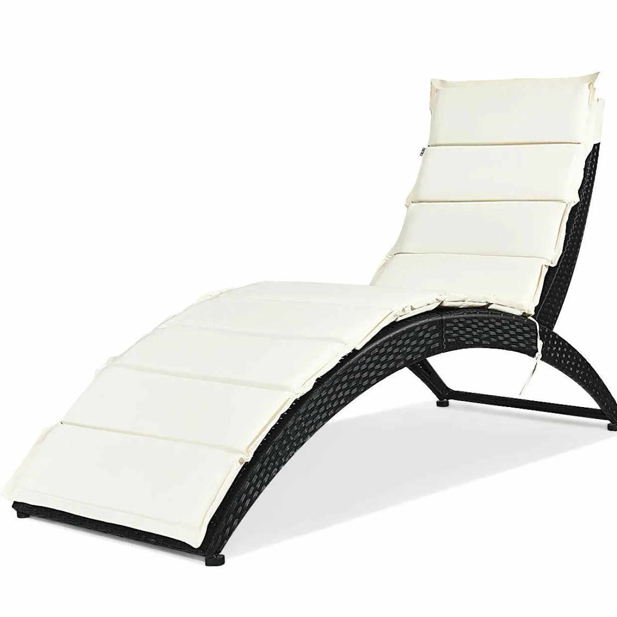 Tangkula Foldable Patio Lounge Chair, Outdoor Rattan Lounger Chaise