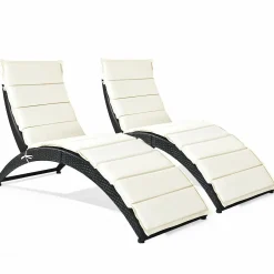 Tangkula Foldable Patio Lounge Chair, Outdoor Rattan Lounger Chaise