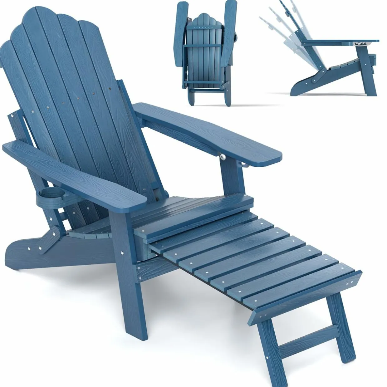 Tangkula Folding Adirondack Chair, All-Weather HIPS Lounge Chair w/Retractable Footrest & Adjustable Backrest
