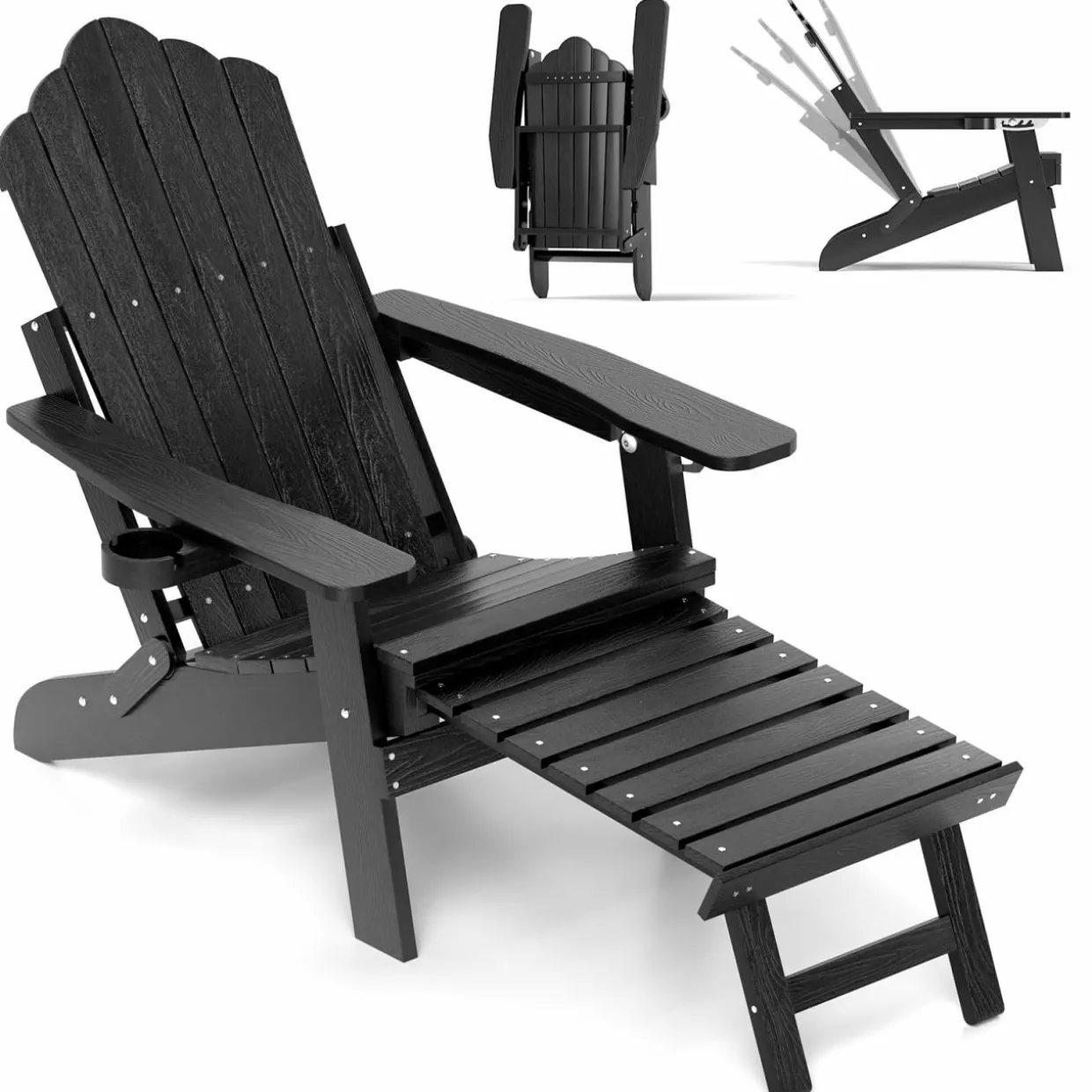 Tangkula Folding Adirondack Chair, All-Weather HIPS Lounge Chair w/Retractable Footrest & Adjustable Backrest