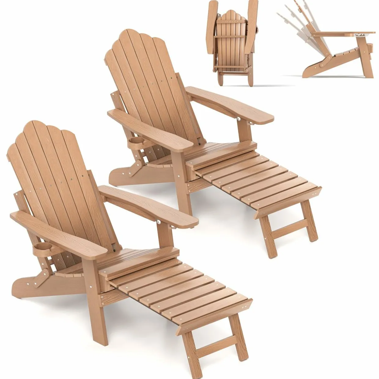 Tangkula Folding Adirondack Chair, All-Weather HIPS Lounge Chair w/Retractable Footrest & Adjustable Backrest