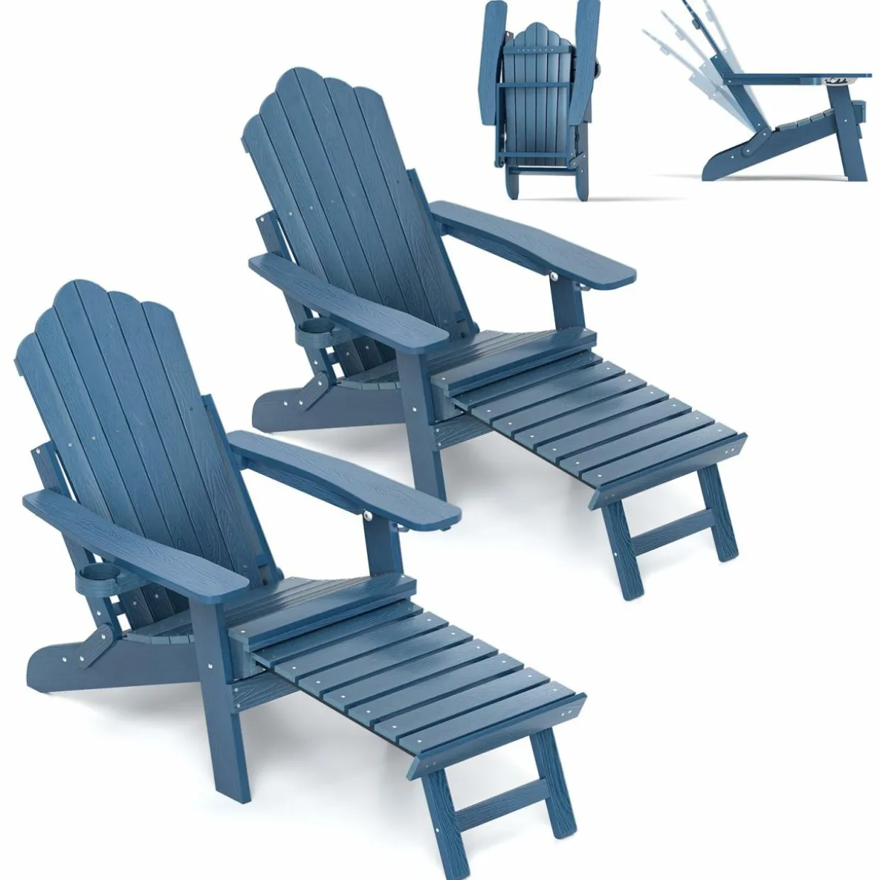 Tangkula Folding Adirondack Chair, All-Weather HIPS Lounge Chair w/Retractable Footrest & Adjustable Backrest