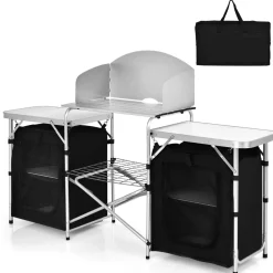 Tangkula Folding Camping Table, 2-Tier Aluminum Camping Kitchen Table