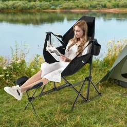 Tangkula Folding Camping Chair, Portable Camp Chair with Retractable Footrest