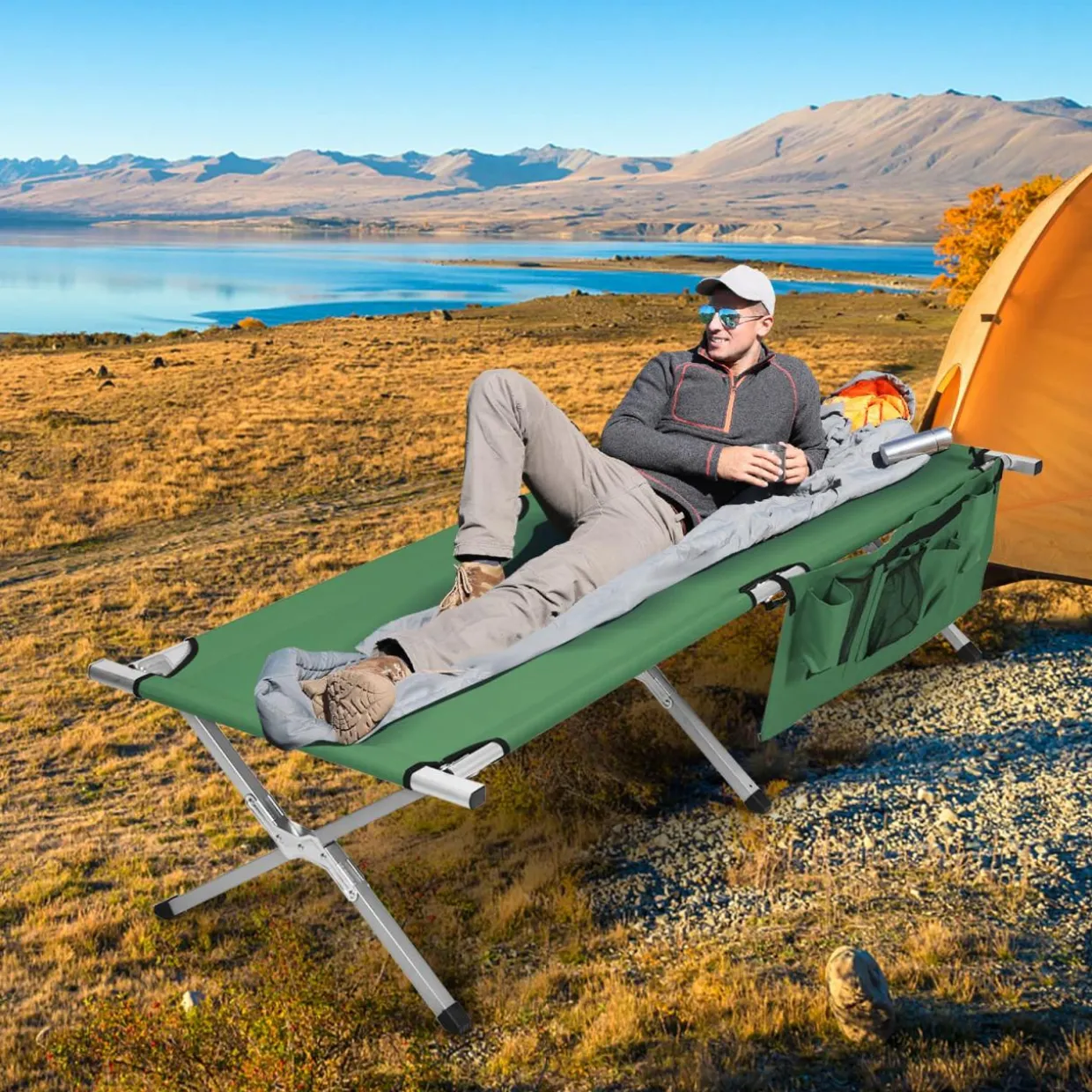 Tangkula Folding Camping Cot, Portable Sleeping Cot with Carrying Bag