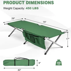 Tangkula Folding Camping Cot, Portable Sleeping Cot with Carrying Bag