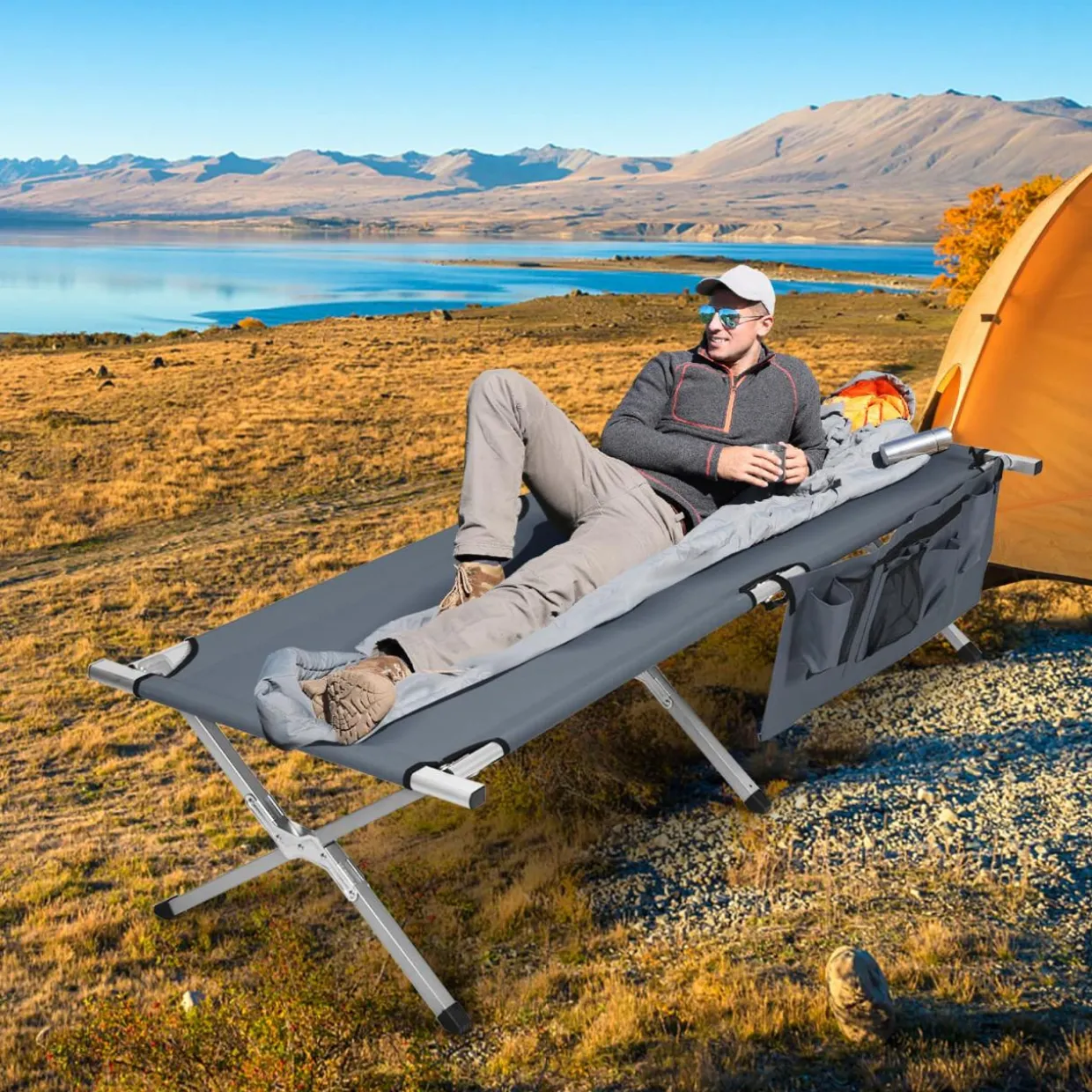 Tangkula Folding Camping Cot, Portable Sleeping Cot with Carrying Bag