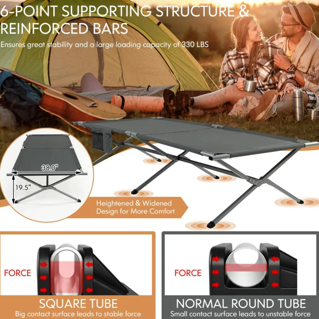 Tangkula Folding Camping Cot, Foldable Sleeping Cot with Side Storage Pocket with Carry Bag