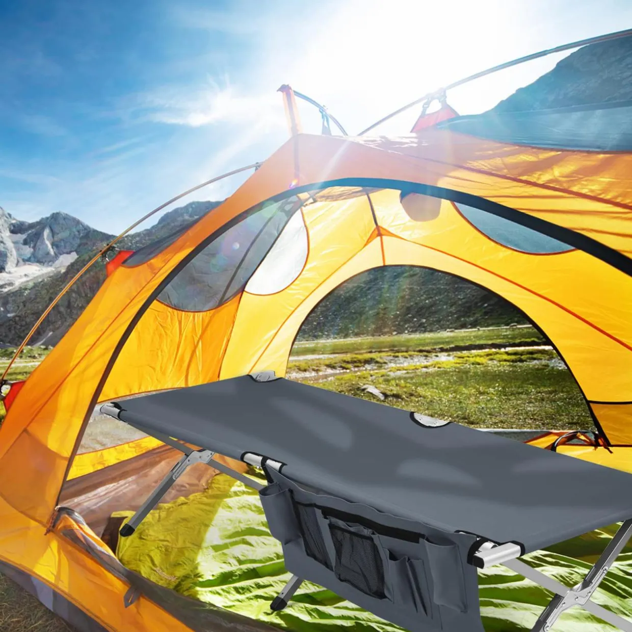 Tangkula Folding Camping Cot, Portable Sleeping Cot with Carrying Bag