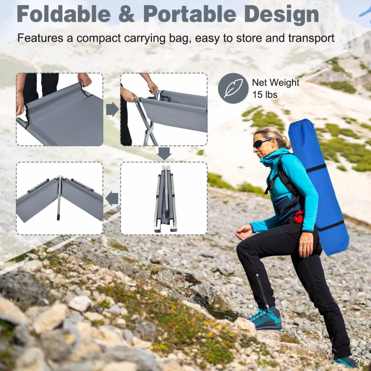 Tangkula Folding Camping Cot, Portable Sleeping Cot with Carrying Bag