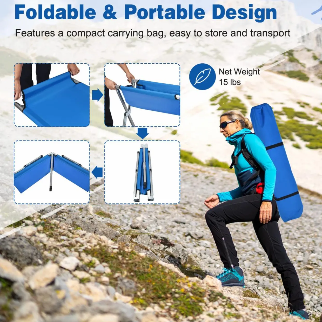 Tangkula Folding Camping Cot, Portable Sleeping Cot with Carrying Bag