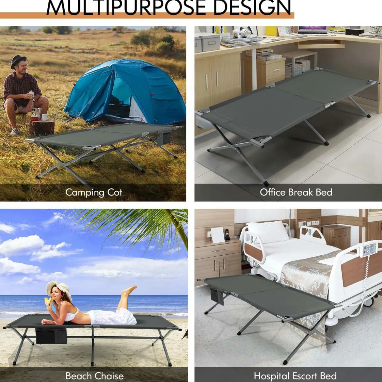 Tangkula Folding Camping Cot, Foldable Sleeping Cot with Side Storage Pocket with Carry Bag