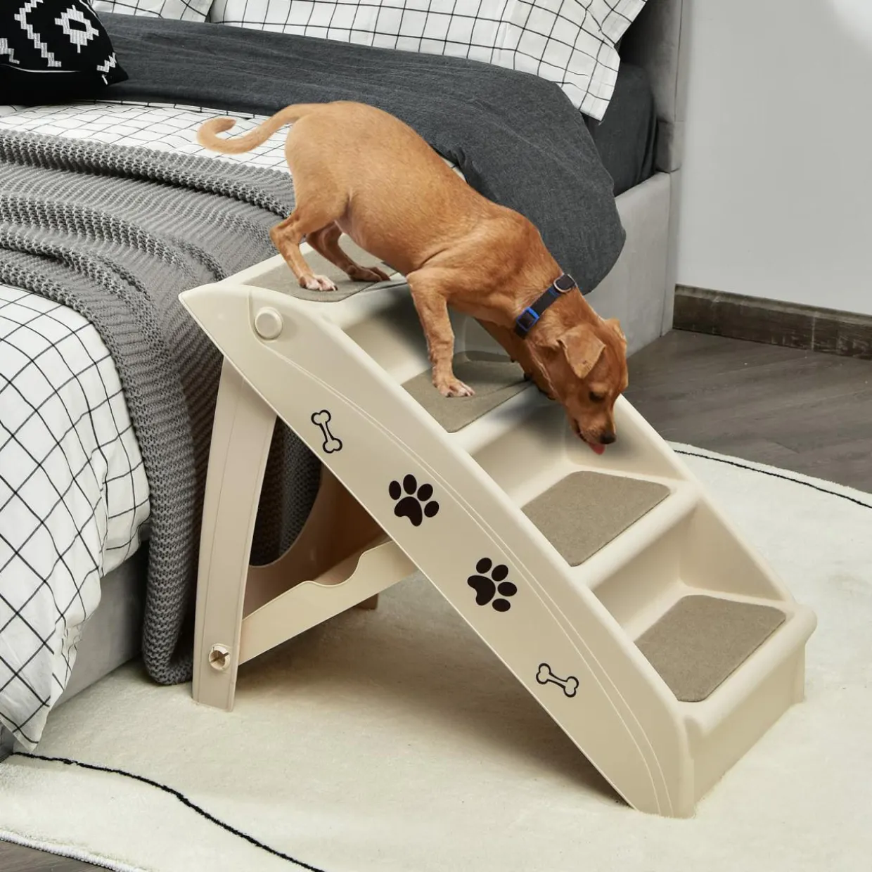Tangkula Folding Dog Stairs for High Beds, 4 Steps Plastic Dog & Cat Steps with Non-Slip Felt Pad