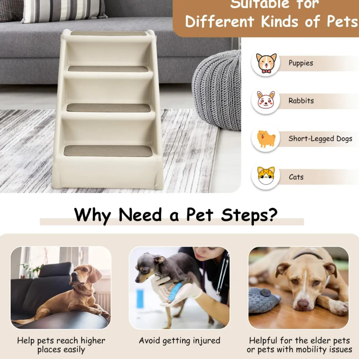 Tangkula Folding Dog Stairs for High Beds, 4 Steps Plastic Dog & Cat Steps with Non-Slip Felt Pad