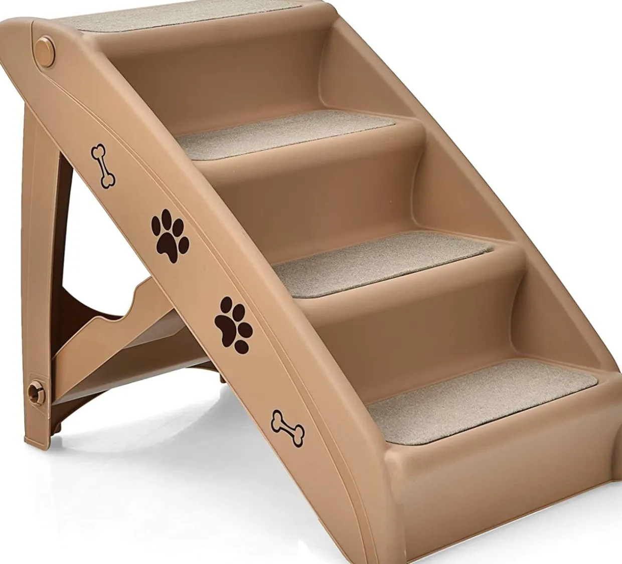 Tangkula Folding Dog Stairs for High Beds, 4 Steps Plastic Dog & Cat Steps with Non-Slip Felt Pad