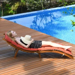 Tangkula Folding Patio Lounge Chair, Solid Eucalyptus Wood Sun Lounger Chair