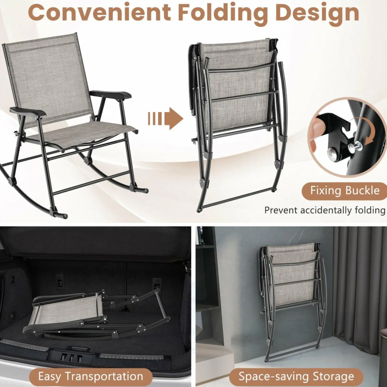 Tangkula Folding Rocking Chair Set of 2