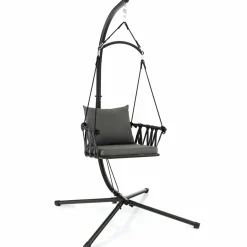 Tangkula Folding Swing Chair with Stand, Hanging Egg Chair with Cushion, Pillow, Wicker Basket Seat