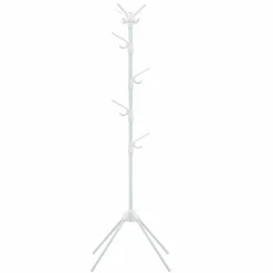 Tangkula Free Standing Coat Rack, Entryway Coat Tree with Detachable Hooks & Foldable legs (White)