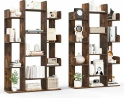 Tangkula Freestanding Tree Bookshelf, Corner Storage Organizer with 13 Open Shelves