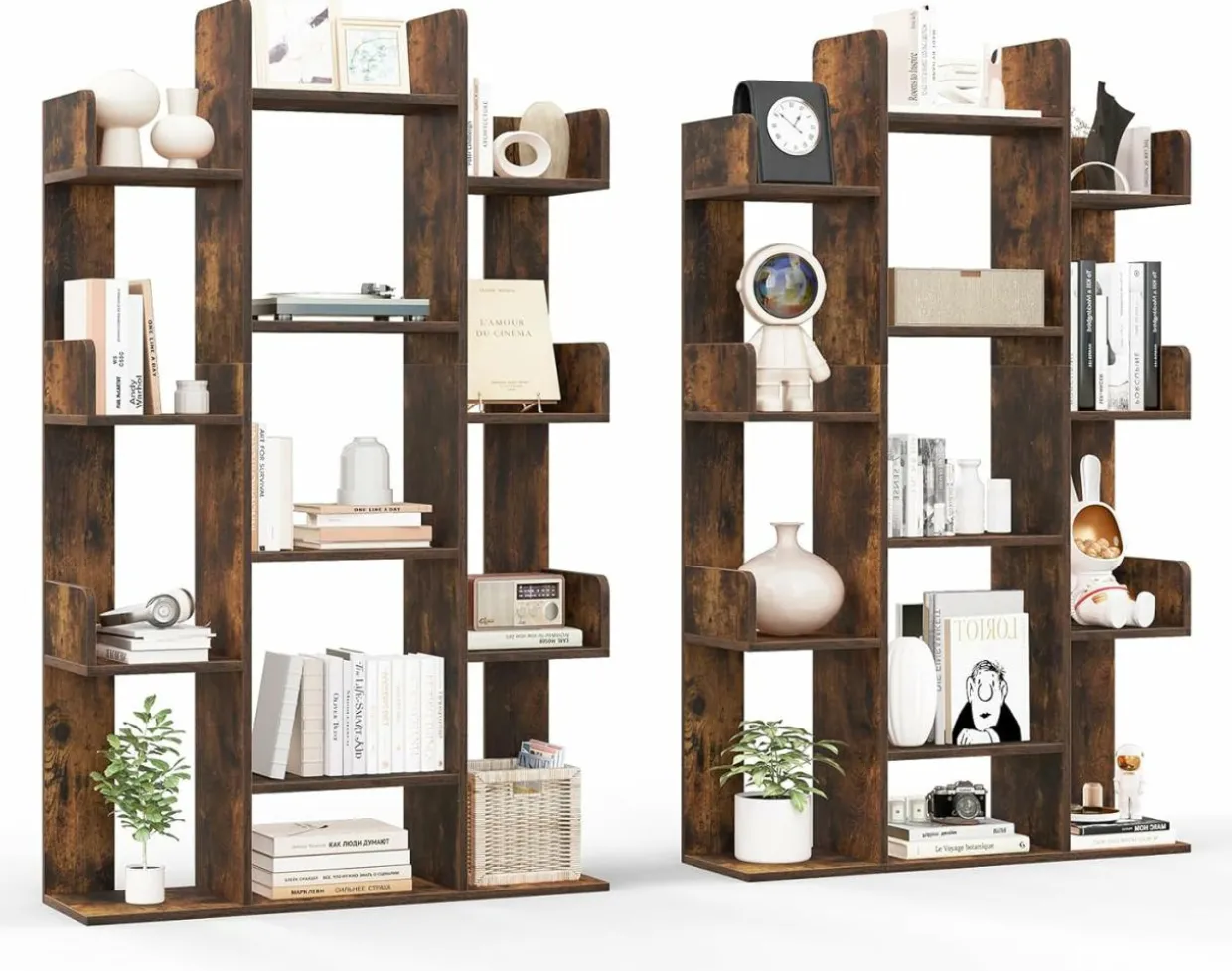 Tangkula Freestanding Tree Bookshelf, Corner Storage Organizer with 13 Open Shelves