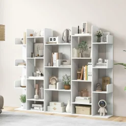 Tangkula Freestanding Tree Bookshelf, Corner Storage Organizer with 13 Open Shelves