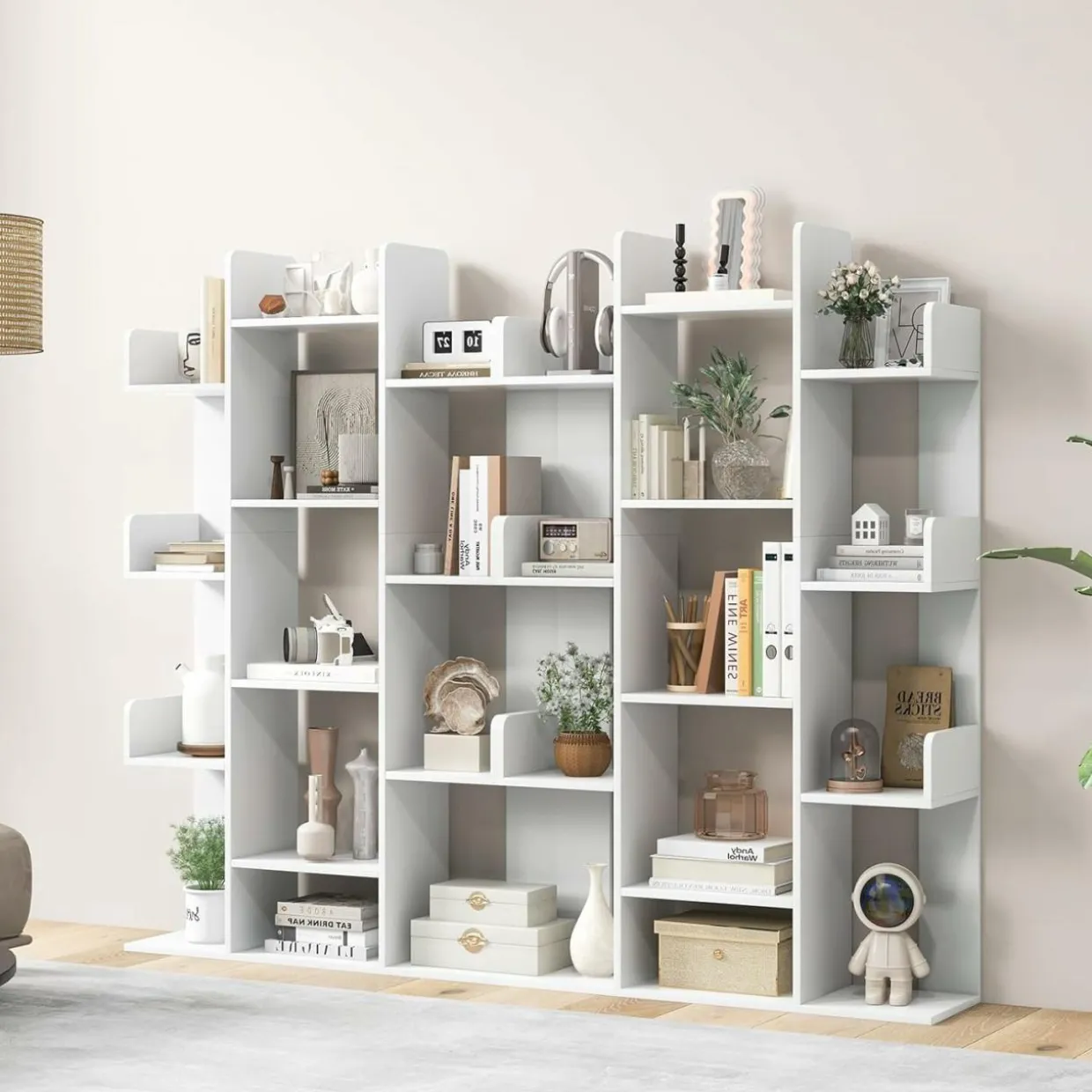 Tangkula Freestanding Tree Bookshelf, Corner Storage Organizer with 13 Open Shelves