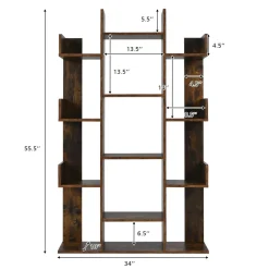 Tangkula Freestanding Tree Bookshelf, Corner Storage Organizer with 13 Open Shelves