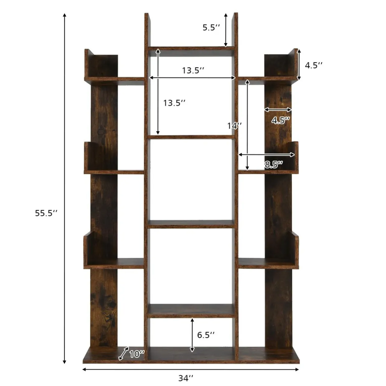 Tangkula Freestanding Tree Bookshelf, Corner Storage Organizer with 13 Open Shelves