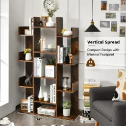 Tangkula Freestanding Tree Bookshelf, Corner Storage Organizer with 13 Open Shelves
