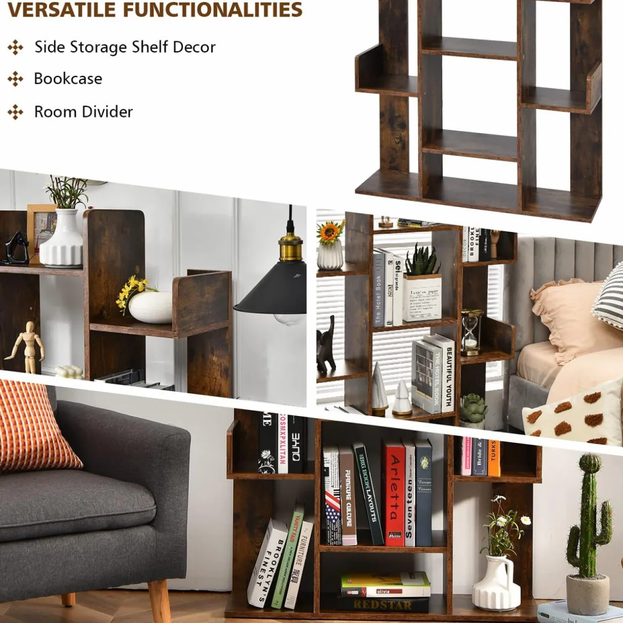 Tangkula Freestanding Tree Bookshelf, Corner Storage Organizer with 13 Open Shelves