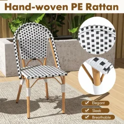 Tangkula French Bistro Chair Set, Outdoor Armless Dining Chairs with Hand-Woven Rattan