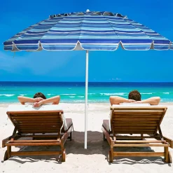 Tangkula 8FT Beach Umbrella, Portable Beach Umbrella W/Sand Anchor & Tilt Mechanism, 16 Sturdy Fiberglass Ribs