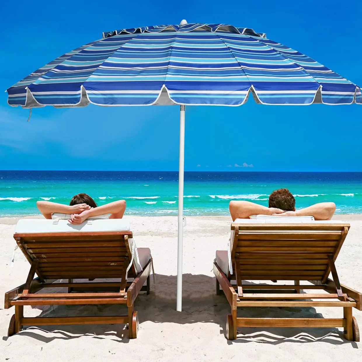 Tangkula 8FT Beach Umbrella, Portable Beach Umbrella W/Sand Anchor & Tilt Mechanism, 16 Sturdy Fiberglass Ribs