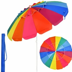 Tangkula 8FT Beach Umbrella, Portable Beach Umbrella W/Sand Anchor & Tilt Mechanism, 16 Sturdy Fiberglass Ribs