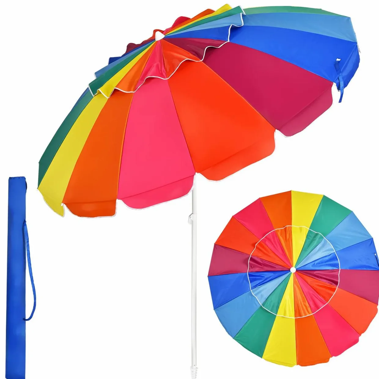Tangkula 8FT Beach Umbrella, Portable Beach Umbrella W/Sand Anchor & Tilt Mechanism, 16 Sturdy Fiberglass Ribs