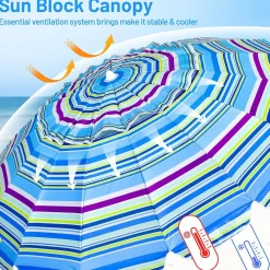 Tangkula 8FT Beach Umbrella, Portable Beach Umbrella W/Sand Anchor & Tilt Mechanism, 16 Sturdy Fiberglass Ribs