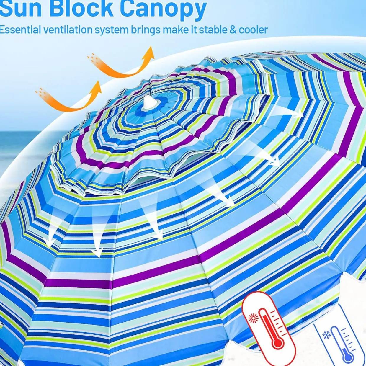Tangkula 8FT Beach Umbrella, Portable Beach Umbrella W/Sand Anchor & Tilt Mechanism, 16 Sturdy Fiberglass Ribs