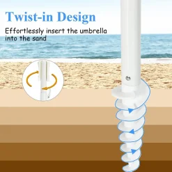 Tangkula 8FT Beach Umbrella, Portable Beach Umbrella W/Sand Anchor & Tilt Mechanism, 16 Sturdy Fiberglass Ribs