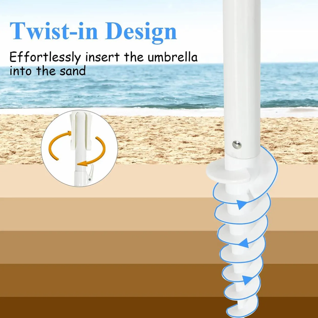 Tangkula 8FT Beach Umbrella, Portable Beach Umbrella W/Sand Anchor & Tilt Mechanism, 16 Sturdy Fiberglass Ribs