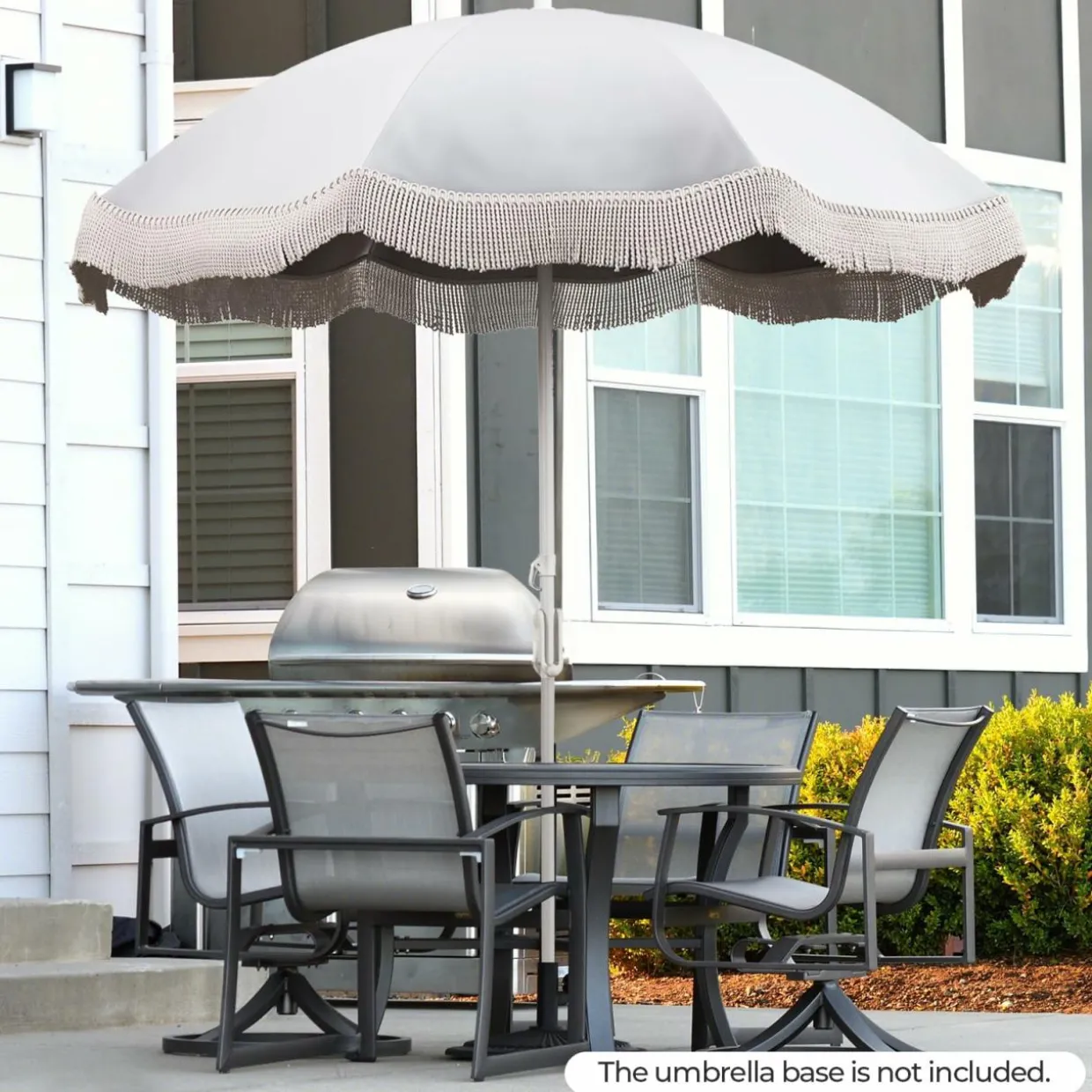 Tangkula 6.5FT Beach Umbrella with Fringe, UPF50+ Outdoor Boho Umbrella with Tassels, Push Button Tilt