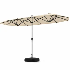 Tangkula 13FT Double-sided Patio Umbrella with Solar Lights, Large Twin Table Umbrella with Crank Handle