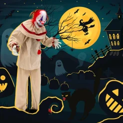 Tangkula 5FT Grins Animatronic Killer Clown, Indoor Outdoor Scary Clown Halloween Decoration with Pre-Recorded Creepy Sound