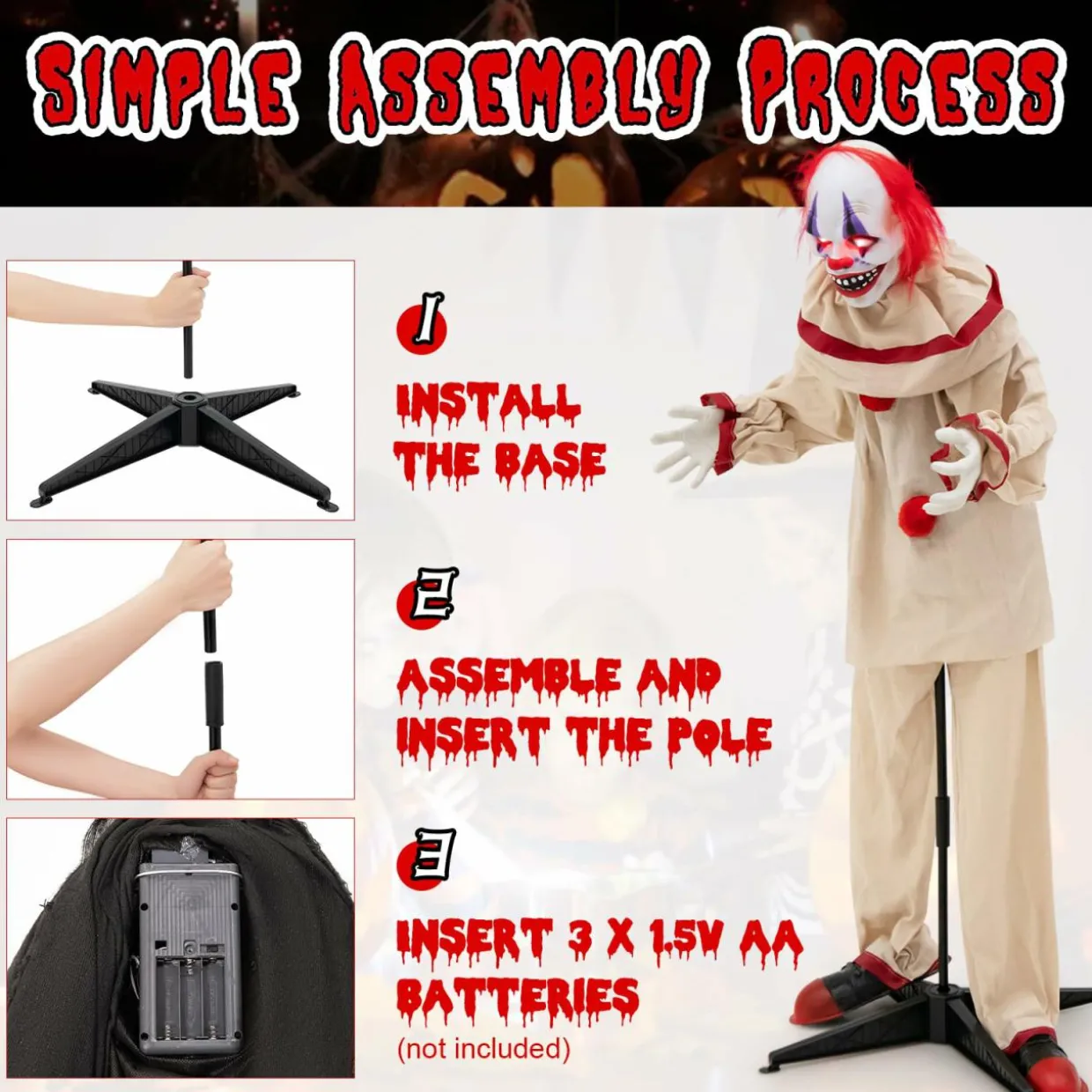 Tangkula 5FT Grins Animatronic Killer Clown, Indoor Outdoor Scary Clown Halloween Decoration with Pre-Recorded Creepy Sound