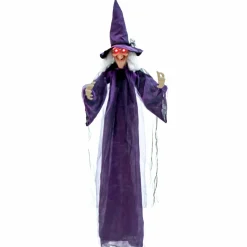 Tangkula 6FT Halloween Animatronic Witch, Hanging Halloween Decoration with Pre-Recorded Phrases